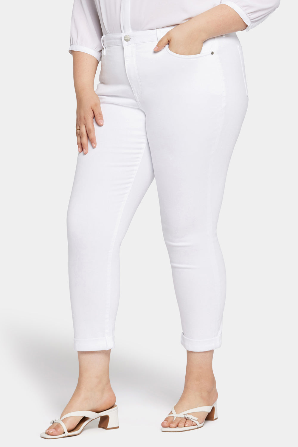 NYDJ Sheri Slim Ankle Jeans In Plus Size With Roll Cuffs - Optic White