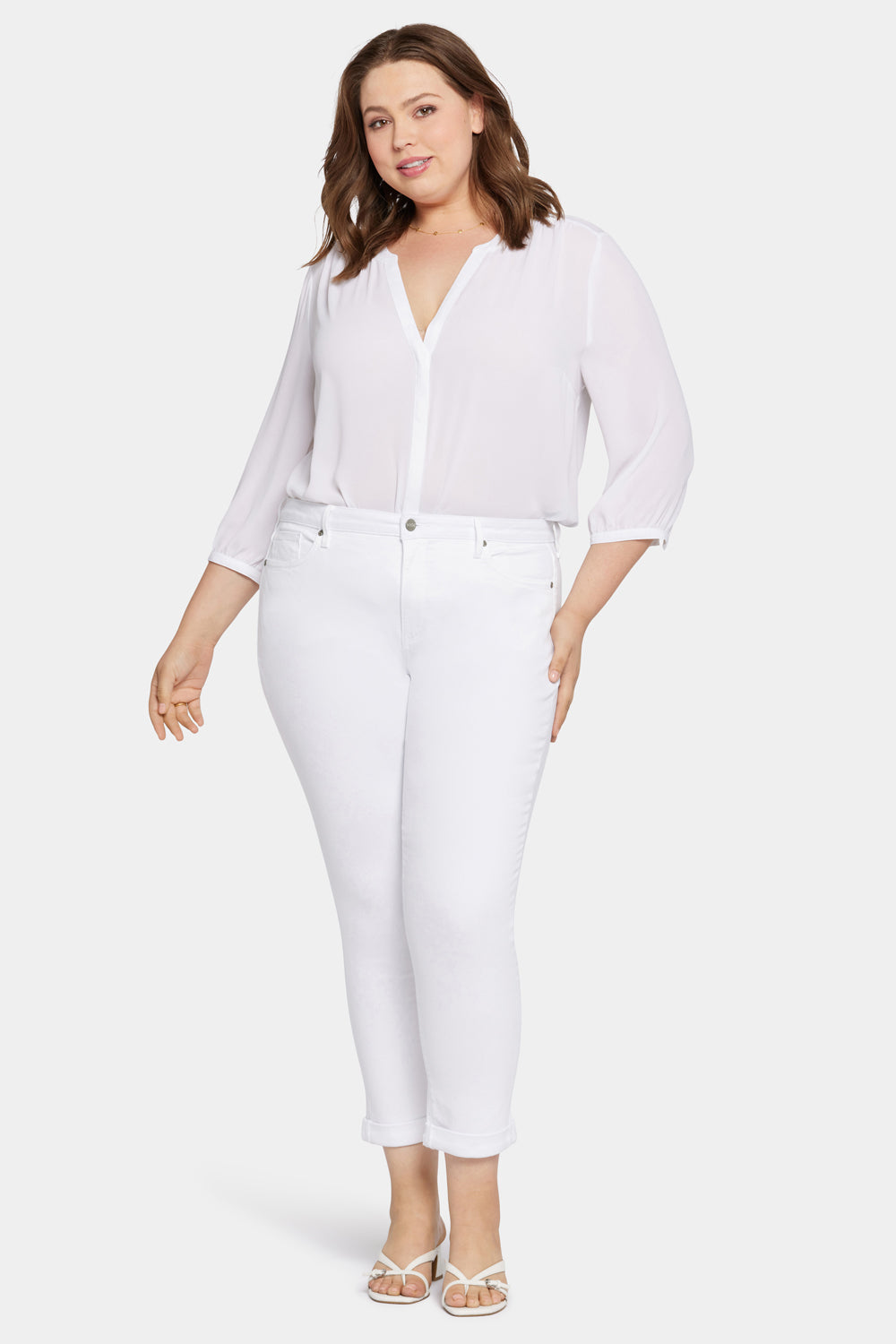 NYDJ Sheri Slim Ankle Jeans In Plus Size With Roll Cuffs - Optic White