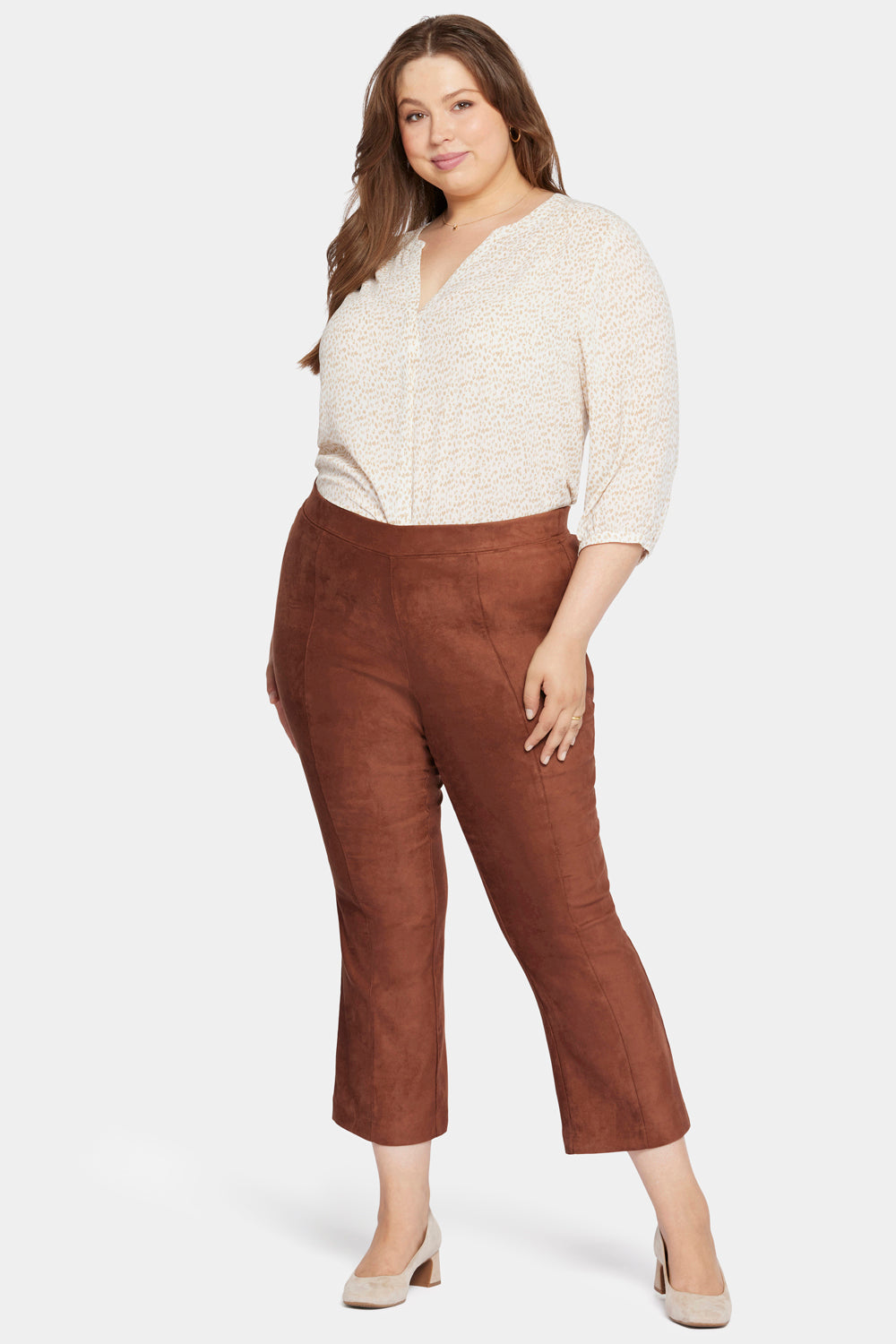 NYDJ Slim Bootcut Pull-On Pants In Plus Size In Faux Suede - Coffee Bean