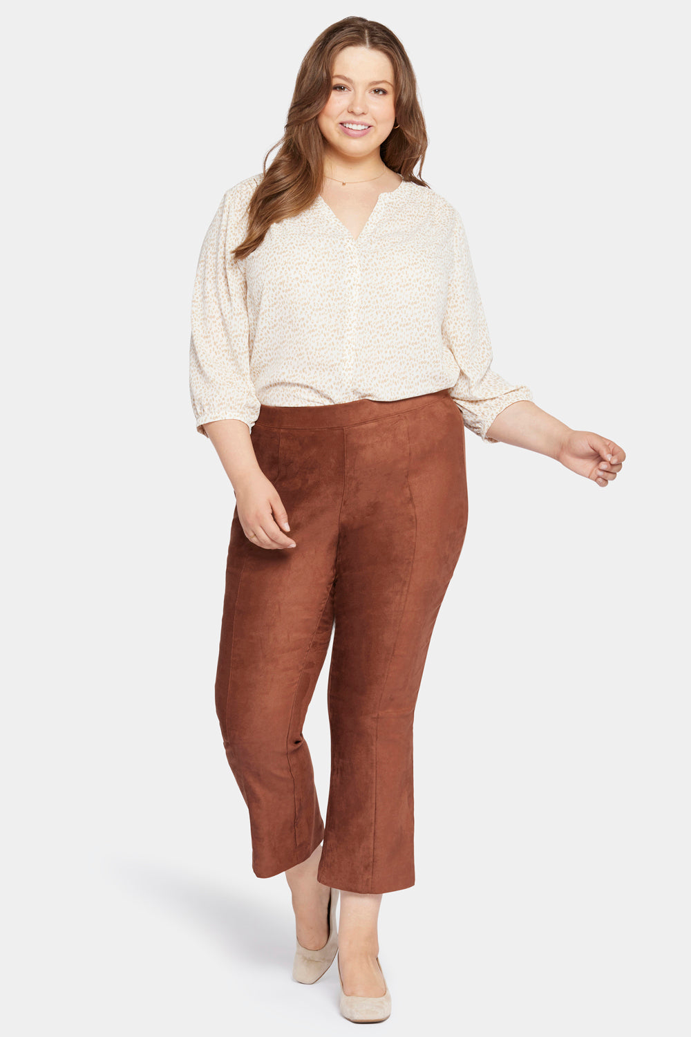 NYDJ Slim Bootcut Pull-On Pants In Plus Size In Faux Suede - Coffee Bean
