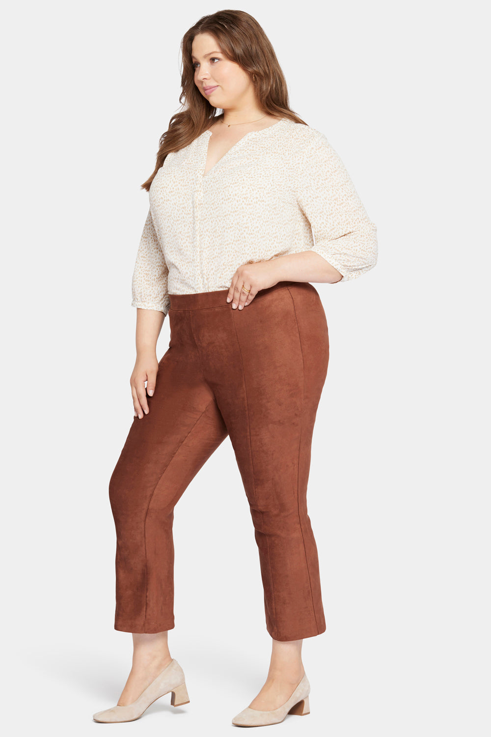 NYDJ Slim Bootcut Pull-On Pants In Plus Size In Faux Suede - Coffee Bean